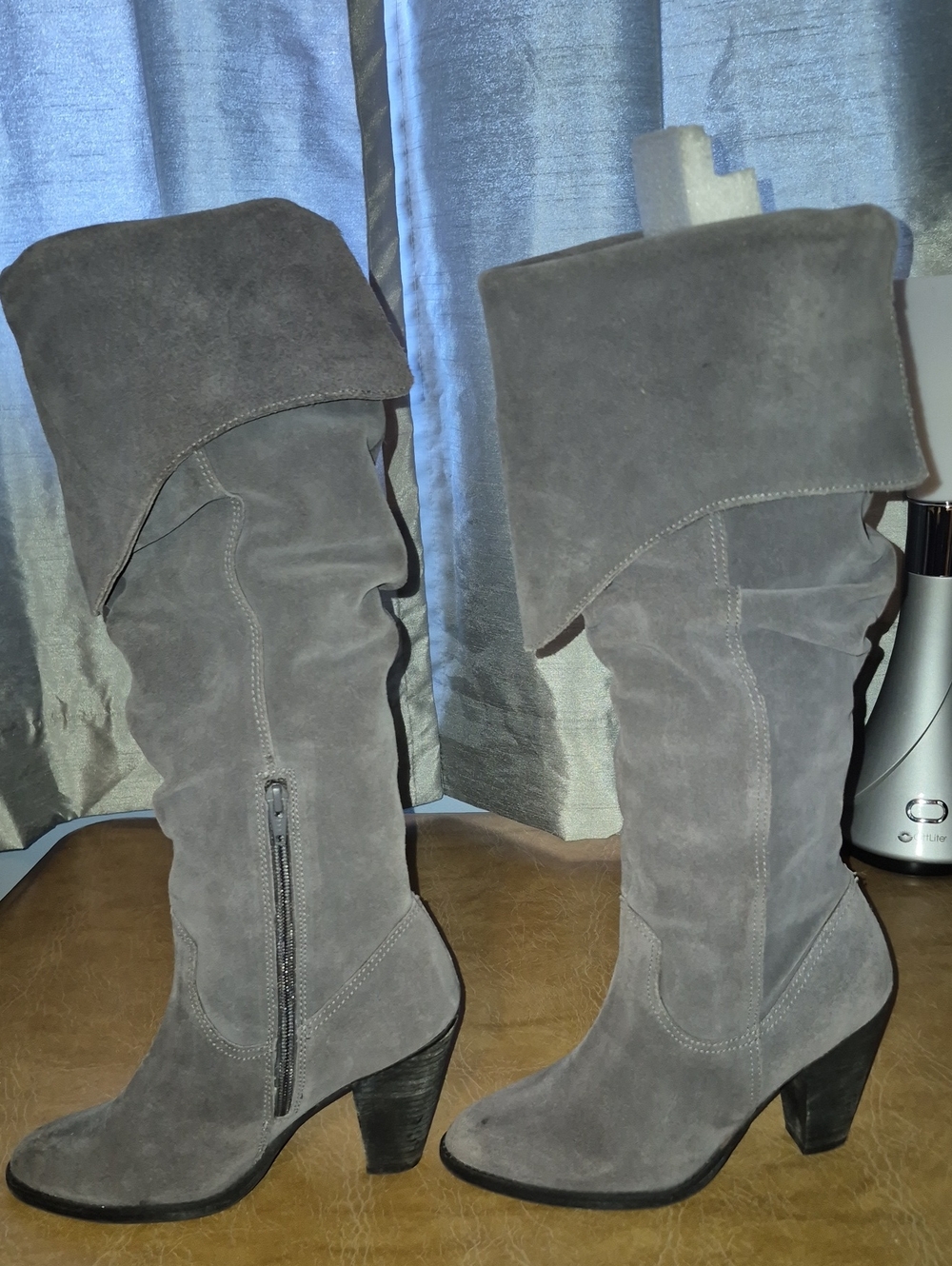 Jeffrey Campbell Kamala Grey Suede Heeled Boots..size 7